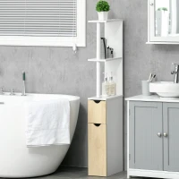 kleankin Colonna Bagno con 2 Ripiani e 2 Armadietti, Mobile Alto Salvaspazio 15.2x29.8x118 cm, Bianco e color Legno(m-10)