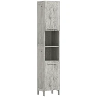 HOMCOM Meuble Colonne Rangement Salle de Bain dim. 30L x 32l x 172H cm 2 placards avec étagère + 2 niches MDF Imitation Bois Gris(m-13)