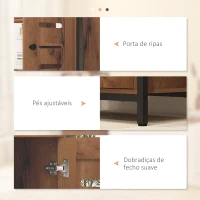 kleankin Móvel Auxiliar Casa de Banho com Porta de Ripas 3 Compartimentos Abertos Prateleira Ajustável 60x30x85 cm Castanho Rústico(m-7)