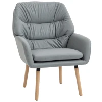 HOMCOM Poltrona de Sala de Estar Moderna Acolchoada de Dupla Camada Estofada em Couro Sintético Pés de Madeira 68x74x89 cm Cinza(m-1)