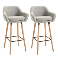 HOMCOM Tabourets de Bar Design scandinave - Lot de 2 tabourets de Bar Grand Confort avec Repose-Pieds et accoudoirs - Bois massif Lin Beige(m-12)