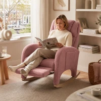 Schommelstoel relaxfauteuil, ergonomische hoofdsteun en inklapbare voetensteun, 66x125x101 cm, Roze(m-5)