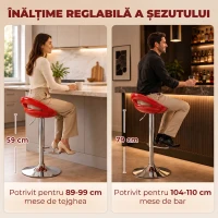 HOMCOM Set 2 Scaune de Bar Rotative cu Suport pentru Picioare, Înălțime Reglabilă, Bază din Oțel, Șezut din ABS, Roșu(m-4)