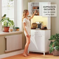 HOMCOM Comodă modernă cu lumini LED, prize electrice și USB, 2 dulapuri și sertar, 71x40x180 cm, alb(m-8)