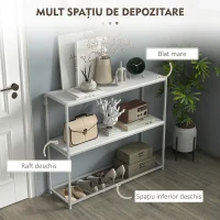 HOMCOM Masă Consolă pentru Hol cu Raft Deschis, din Oțel și PAL, 100x30x87 cm, Alb(m-4)