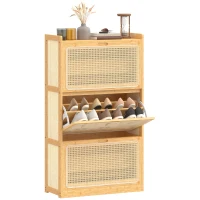HOMCOM Meuble à chaussures 14 paires, armoire à chaussures 3 tiroirs rabattables, étagères réglables 69x29x119,8cm bois naturel(m-12)