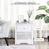 HOMCOM Bedside Table, Nightstand with Drawer and Open Shelf, End Table for Living room, Bedroom, Set of 2, White(m-4)