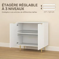 HOMCOM Buffet Cuisine, Meuble de Rangement avec 2 Portes, Étagère Réglable, Pieds Métalliques Surélevés, 80 x 40 x 80 cm, Blanc(m-5)