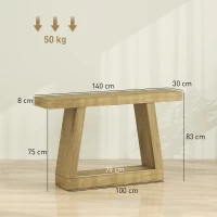 HOMCOM Masă Consolă 140 cm, Retro Canapea cu Spațiu de Depozitare, Stejar(m-3)