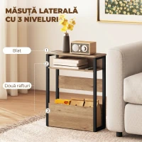 HOMCOM Măsuță Living Stil Industrial cu 2 Rafturi, Lemn și Metal, 46 x 18 x 58,5 cm, Nuc Închis(m-5)