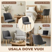 HOMCOM Set di 2 Sedie Pranzo Imbottite con Gambe Legno Hevea, Tessuto Grigio Chiaro(m-8)