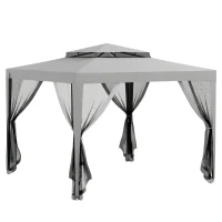 Outsunny Tonnelle barnum de jardin 3L x 3l m avec 4 moustiquaires amovibles - double toit - gris(m-12)