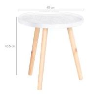 HOMCOM Coffee Table, Carved Floral Round Table with Tray-style Top and Wood Legs, Modern Side Table for Living Room, Set of 2, White(m-3)