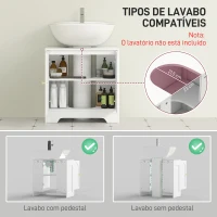 HOMCOM Móvel para Lavatório Pousar com 2 Portas em Arco Puxadores Dourados para Lavatório com ou sem Pedestal 60x30x65 cm Branco(m-4)