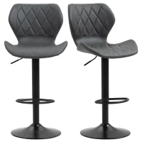 HOMCOM Set di 2 Sgabelli da Bar Alti in Finta Pelle con Altezza Regolabile, Sgabelli Cucina Girevoli con Schienale e Poggiapiedi, 46.5x49.5x92-113cm Grigio(m-11)