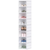 HOMCOM Lot de 8 boîtes à chaussures pliables en plastique empilables avec couvercles, pour pointure jusqu'à 43, blanc(m-12)