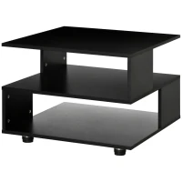 HOMCOM Tavolino da Caffè Asimmetrico in Legno con Ripiani e Piedini Regolabili, 60x60x45cm, Nero(m-11)