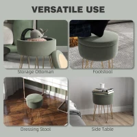HOMCOM 5L Velvet-Feel Storage Ottoman - Green(m-5)