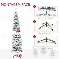 HOMCOM Árvore de Natal Estreita Nevada 180 cm com 395 Ramos e Suporte Metálico Dobrável para Sala de Estar, Interior, Verde(m-6)