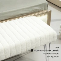 HOMCOM Bancă modernă pentru capătul patului cu picioare tip agrafă, din material textil cu efect de catifea, lemn și metal, 118,5x46x49,5 cm, crem(m-11)