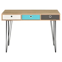 HOMCOM Scrivania Moderna con 3 Cassetti Multicolore in Legno e Metallo, Scrivania per Camera e Ufficio in Stile Nordico, 110x50x77.5cm(m-4)
