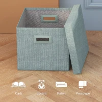 HOMCOM Set 4 cutii pentru dulapuri din material textil cu capac și pliabile 30x30x29cm, albastru, crem, verde și gri deschis(m-6)