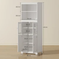 HOMCOM Freestanding Kitchen Cupboard, 4-Door Storage Cabinet with Adjustable Shelf and Glass Doors for Dining Room, Living Room, White(m-3)