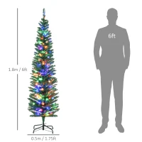 HOMCOM 6' Artificial Prelit Christmas Trees Holiday Décor with Colourful LED Lights, Pencil Shape, Steel Base(m-3)