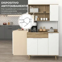 HOMCOM Armário de Cozinha Alto com 4 Portas, Prateleiras Ajustáveis, Gaveta e Compartimentos Abertos, 98x39x180 cm, Branco e Natural(m-7)