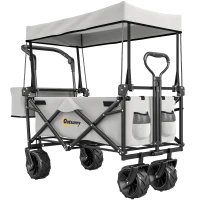Outsunny 180L Festival Trolley on Wheels, Push & Pull Beach Cart with Removable Canopy, Wide All-Terrain Wheels, Folding Camping Trolley Cart, Adjustable Handle for Garden Fishing Shopping, Grey(m-1)
