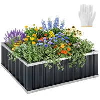 Outsunny Letto per Orto Rialzato in Acciaio, Fondo aperto e Montaggio Senza Attrezzi, 90x90x30cm(m-1)