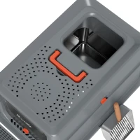 PawHut Stainless Steel Cat Litter Tray with Lid, XL 90L Enclosed Cat Litter Box with Step, Scoop, High Side, Dark Grey(m-10)