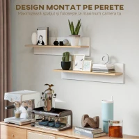 HOMCOM Set 2 rafturi de perete pentru casă și birou din lemn, 80x16.5x20 cm, alb și culoare lemn(m-5)