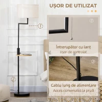 HOMCOM Lampă de Podea din Bambus cu Raft Integrat, Neagră și Bej(m-7)
