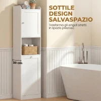 HOMCOM Mobile Bagno Alto con Cesto a Ribalta e Mensole, 40x30x170 cm, Bianco(m-7)