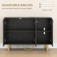 HOMCOM Sideboard Storage Cabinet, Modern Storage Cupboard with Adjustable Shelves and Metal Legs for Living Room, Kitchen, Dining Room, Entryway, Black Marble Tone(m-5)