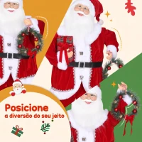 HOMCOM Moș Crăciun Animat Înalt de 120 cm Cântăreț și Dansator pe Baterii, Activare prin Sunet, Costum Roșu(m-6)