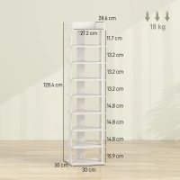 HOMCOM Suport pentru Pantofi cu 9 Rafturi și 2 Cârlige, 30x30x128,4 cm, Alb(m-3)