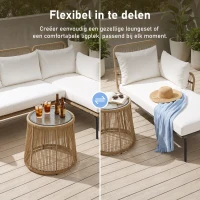 Outsunny Loungeset l-vormige rattan bank set tuin rattan bank tuin zwembad Koffie en Crème(m-4)
