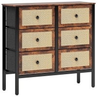 HOMCOM Cómoda para Dormitório Cómoda de Tecido com 6 Gavetas Dobráveis com Frentes de Vime 88x30x83 cm Marrom Rústico