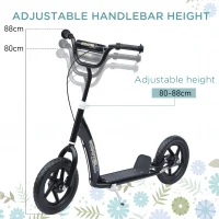 HOMCOM Kids Scooter Kick Scooter, with 12" EVA Tyres, Rear Brake, Big Wheels Scooter for 5-12 Years , Black(m-6)