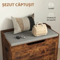 HOMCOM Bancă pentru Depozitare 103L Multifuncțională culoare Lemn cu Pernă din Țesătură Gri, 75x40x56 cm(m-5)