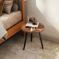 HOMCOM Măsuță de Cafea Rotundă cu Margine Ridicată și 3 Picioare, din Lemn și Oțel, Ø40x39 cm, Negru și Culoare Lemn(m-7)