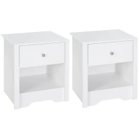 HOMCOM Bedside Table, Nightstand with Drawer and Open Shelf, End Table for Living room, Bedroom, Set of 2, White(m-1)