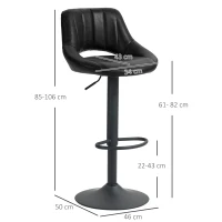 Set HOMCOM de 2 Scaune de Bar cu Înălțime Ajustabilă, Suport pentru Picioare și Șezut Rotativ din Piele Artificială, Negru(m-3)