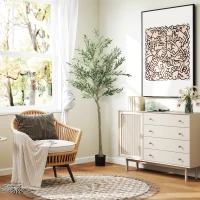 HOMCOM Kunstpflanze, Künstlicher Olivenbaum, 180 cm, 900 Blätter, 40 Oliven, stabiler Blumentopf, Dekorationspflanze, Grün(m-2)