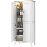 HOMCOM Armário de Cozinha com Luz LED Sensor de Movimento Móvel Auxiliar de Cozinha com Iluminação Regulável em 3 Cores 4 Portas e Prateleiras Ajustáveis 80x40x176,5 cm Branco(m-11)