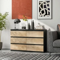 HOMCOM Cassettiera 6 Cassetti per Camera da Letto in Legno, 120x39x75 cm, Nero e Rovere(m-9)