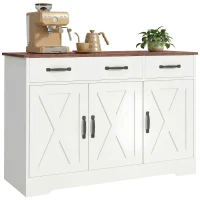 HOMCOM Buffet cuisine, meuble de rangement avec 3 portes de grange, 2 tiroirs et étagères réglables, 108 x 40 x 81 cm, blanc(m-12)