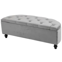 HOMCOM bank ottoman zitbank opbergdoos poef met opbergruimte open deksel voor slaapkamer velvet touch rubber hout grijs 120 x 46 x 42 cm(m-7)